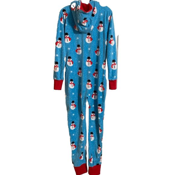 Tipsy Elves Small Adult Fleece Jumpsuit Hood Zip Holiday Snowman Christmas NWT - Picture 4 of 10